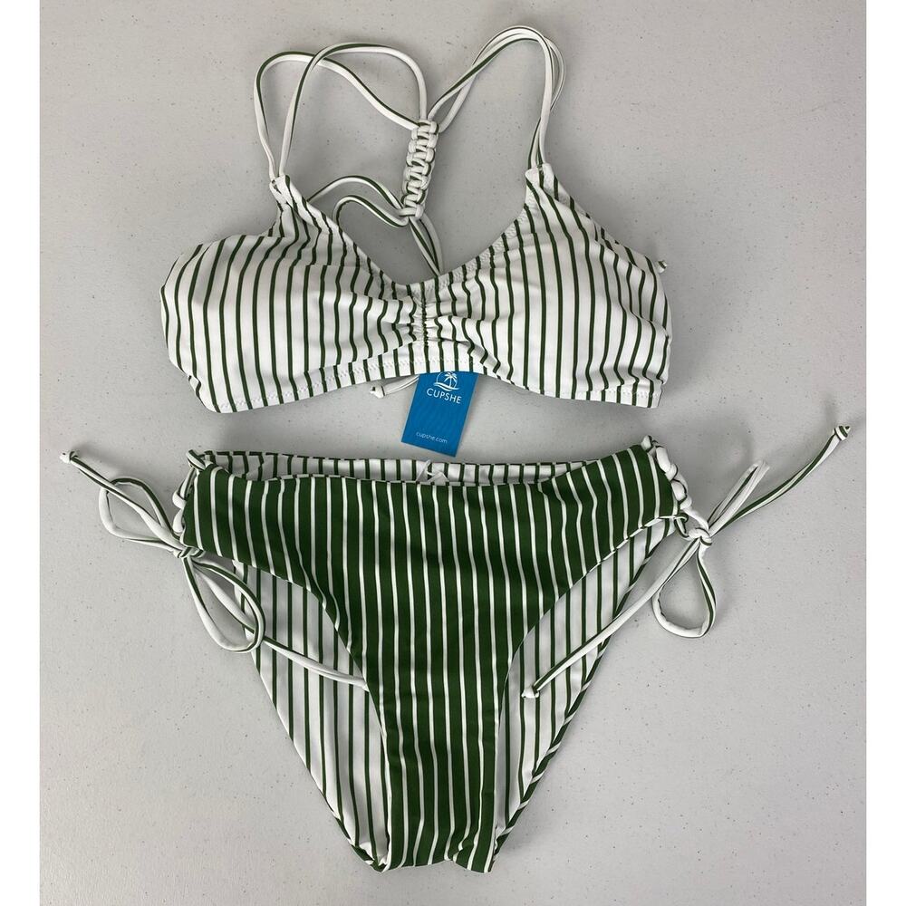 NEW Women Cupshe stripe reversible 2-piece bikini bathing suit, S